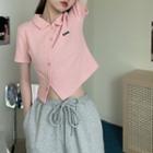 Short-sleeve Asymmetrical Crop Shirt Pink - One Size