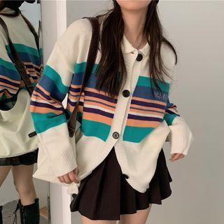 Striped Cardigan Green & White - One Size
