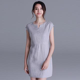 Cap-sleeve Notched-neck Mini Dress