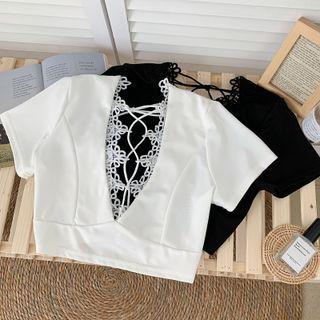 Deep V-neck Cross-strap Crop Top