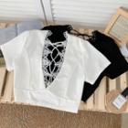 Deep V-neck Cross-strap Crop Top