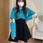 Long-sleeve Cut Out T-shirt / A-line Skirt