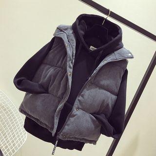 Corduroy Padded Vest / Long-sleeve Dog Print Top