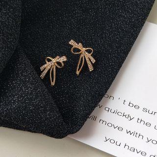 Rhinestone Bow Earring 1 Pair - 925 Silver - Gold - One Size