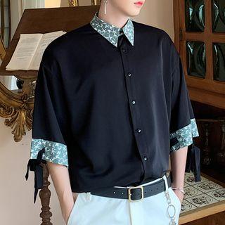 Elbow-sleeve Floral Panel Shirt