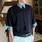 Elbow-sleeve Floral Panel Shirt
