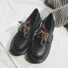 Faux Leather Chunky Heel Lace Up Velcro Shoes