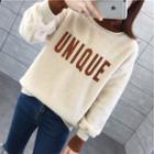 Letter Embroidered Faux-shearling Pullover