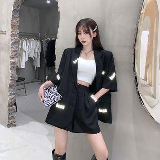Reflective Letter Printed Short-sleeve Blazer / High-waist Letter Printed Reflective Shorts