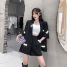 Reflective Letter Printed Short-sleeve Blazer / High-waist Letter Printed Reflective Shorts