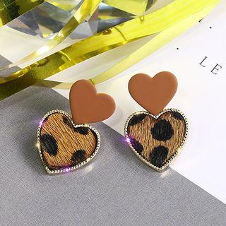 Leopard Print Fabric Heart Dangle Earring As Shown In Figure - One Size