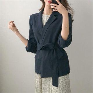 Open-front Linen Blazer With Sash