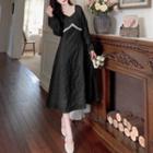 Long-sleeve A-line Crinkle Midi Dress