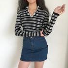 Striped Zipped Cropped Knit Top
