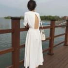 Short-sleeve Open-back Midi A-line Dress Off White - One Size