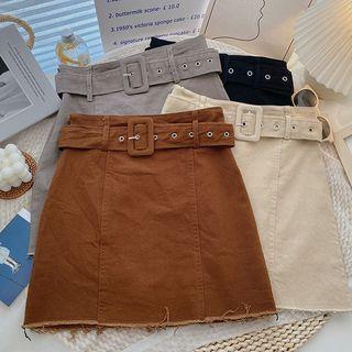 High-waist Frayed Plain Skirt
