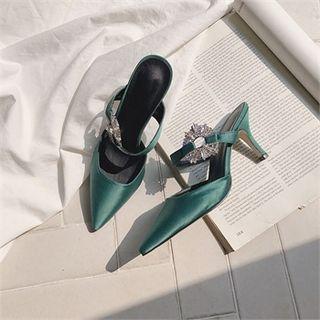 Pointy-toe Rhinestone-detail Mules