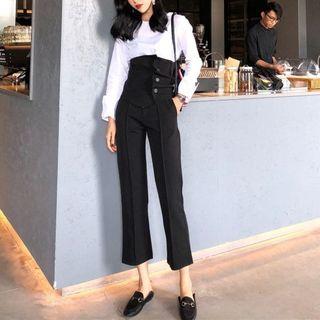 Plain Blouse / High Waist Dress Pants / Corset Belt