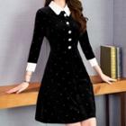 Color Block Dotted 3/4-sleeve A-line Dress