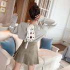Lace-up Back Pullover / Plaid Pleated Mini Skirt