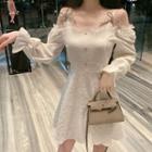 Cold-shoulder Rhinestone Bow A-line Dress