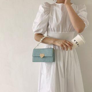 Croc Grain Heart Buckled Hand Bag