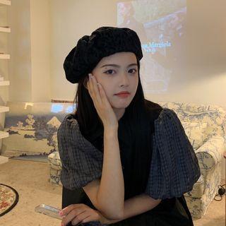 Leopard Print Beret Hat Black - One Size