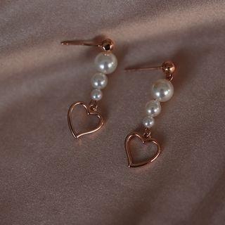 925 Sterling Silver Faux Pearl Heart Dangle Earring