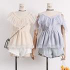 Ruffled-trim V-neck Mesh Top