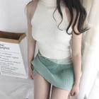 Ribbed Halter Top / Pleated Mini Skirt