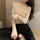 Semi High-neck Off-shoulder Long-sleeve Knit Top
