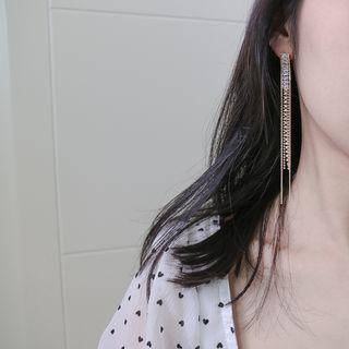 Rhinestone Fringed Earring 1 Pair - S925 Silver Stud - Gold - One Size