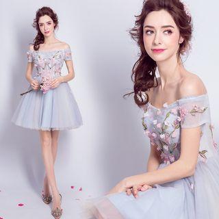 Short-sleeve Floral Short Evening Dress