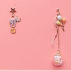 Asymmetrical Circus Elephant Drop Earring 1 Pair - 925 Silver - Pink & Gray & Blue - One Size