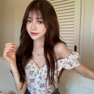 Floral Off-shoulder Slim-fit Top White - One Size