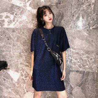 Glittered Short-sleeve Long T-shirt