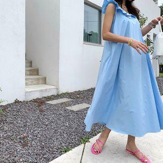 Frill-neckline Long Swing Dress
