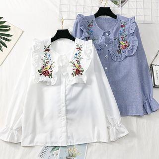 Ruffled-trim Embroidered Shirt