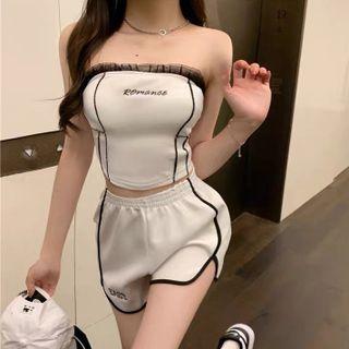Lettering Strapless Top / Shorts
