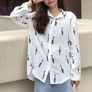 Giraffe Print Blouse White - One Size