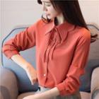 Long-sleeved Open-front Chiffon Slim Blouse