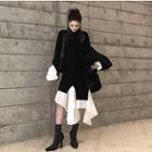 Color-block Irregular Long-sleeve Loose-fit Knit Dress Black - One Size
