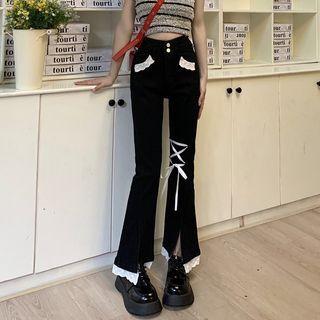 High Waist Lace-up Bell Bottom Jeans