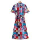 Color Block Floral Midi A-line Dress