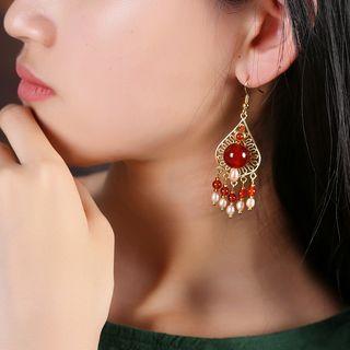 Faux Pearl Agate Fringed Earring