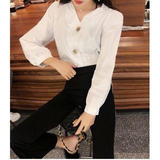 V-neck Shirt / Boot-cut Dress Pants