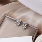 Dollar Sign Rhinestone Alloy Earring E470-2 - 1 Pair - Silver - One Size