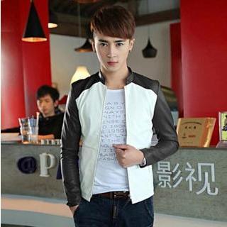 Faux-leather Color-block Zip Jacket