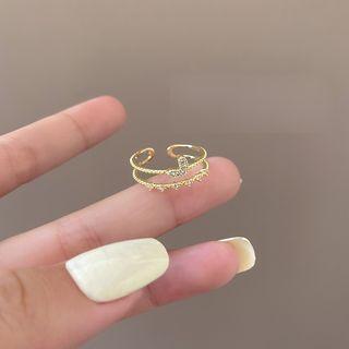 Cz Heart Layered Open Ring J609 - Gold - One Size