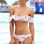 Flamingo Print Off Shoulder Bikini